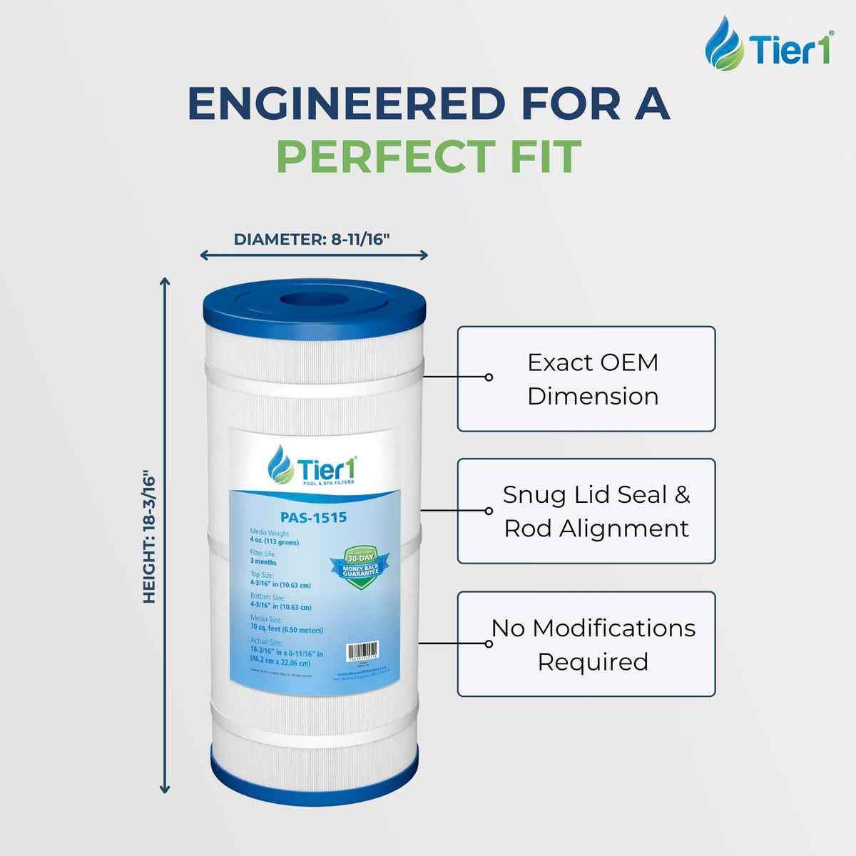 Tier1 Pool Filter for Sta-Rite PTM70 -Washable Trilobal Dirt-Lock Pleats