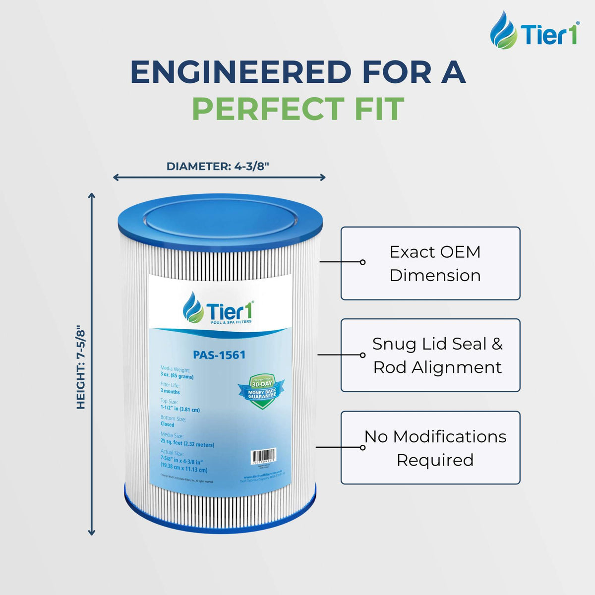 Tier1 Spa Filter for Spa Duet 179192 -Washable Trilobal Dirt-Lock Pleats