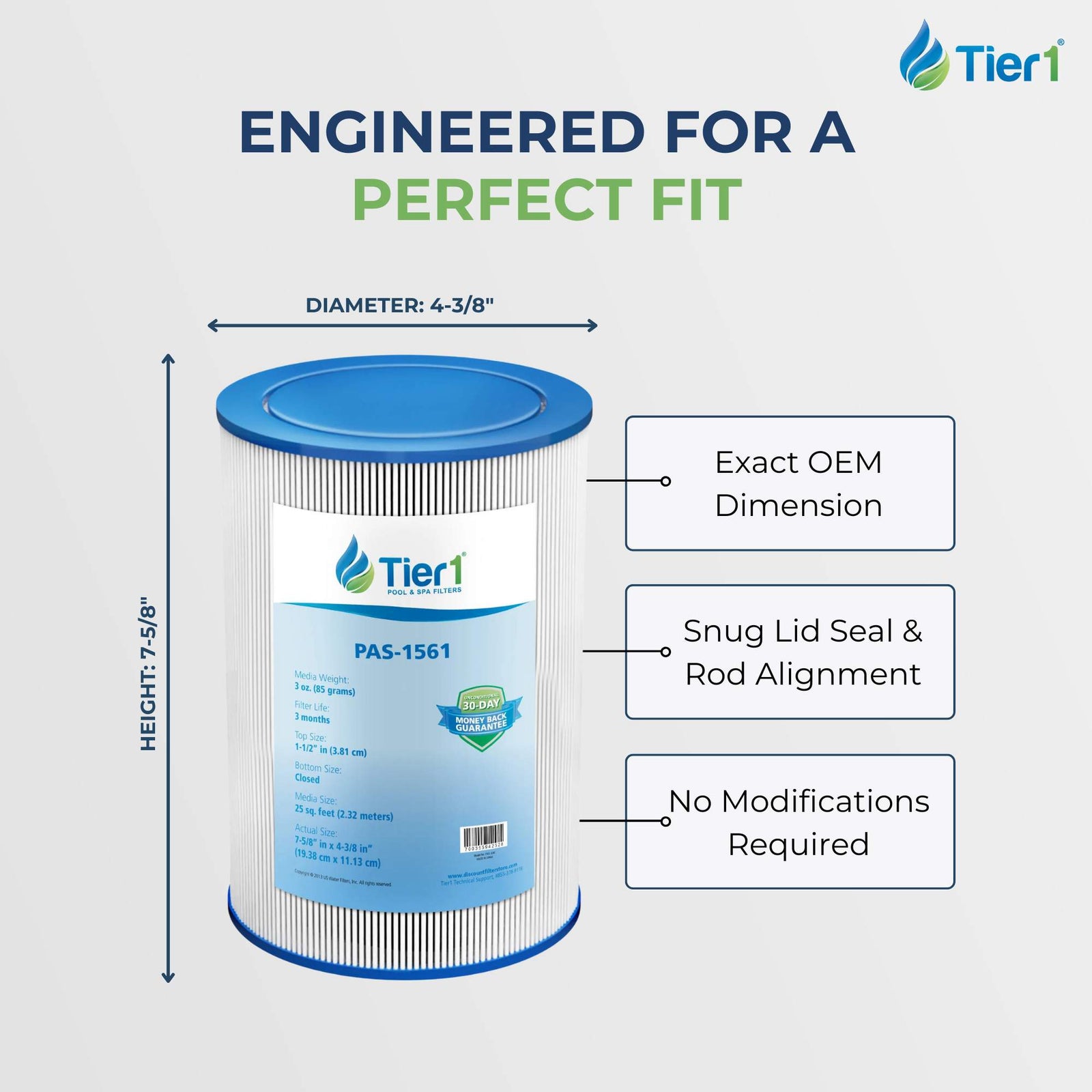 Tier1 Spa Filter for Spa Duet 179192 -Washable Trilobal Dirt-Lock Pleats