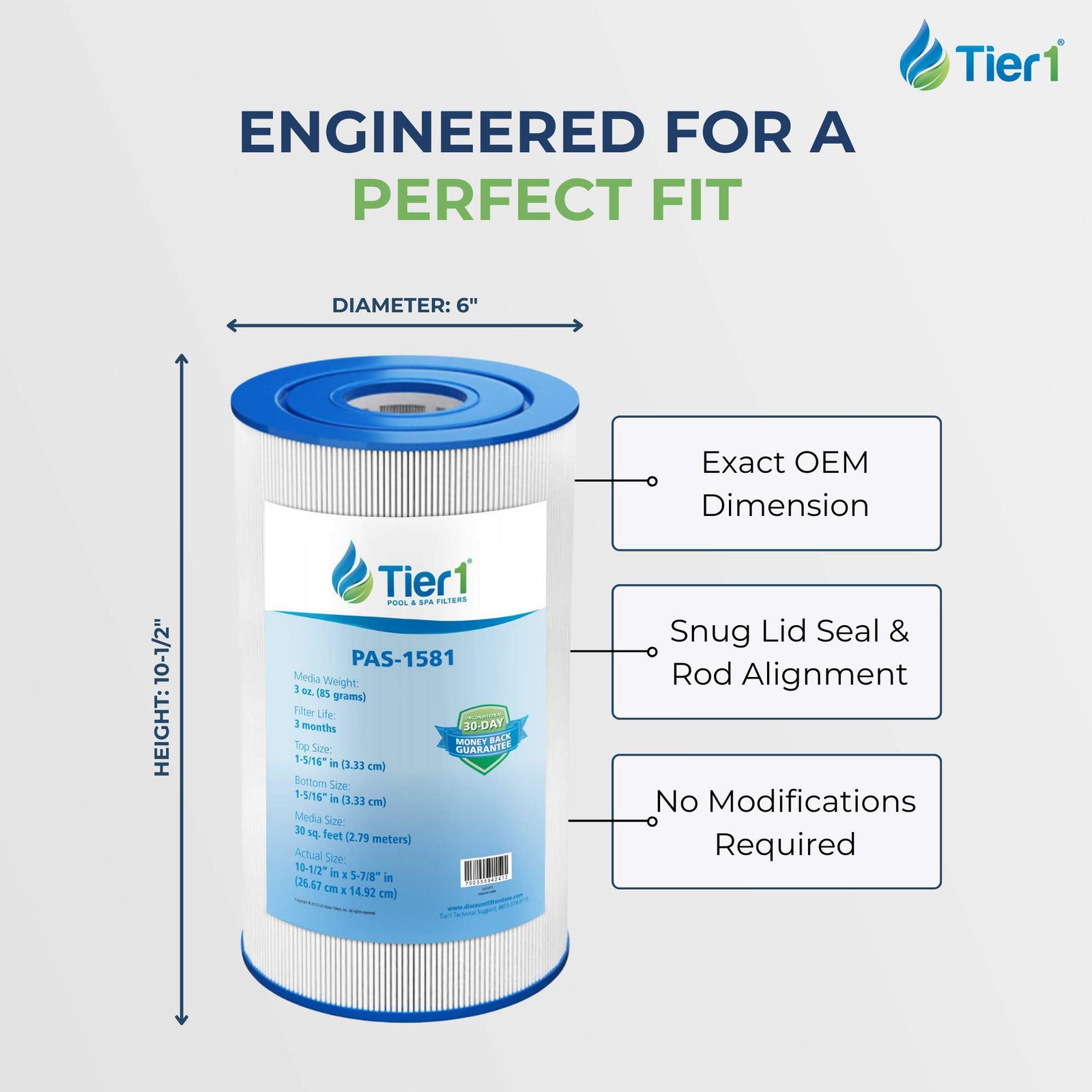 Tier1 Pool Filter for Waterway Clearwater 30 -Washable Trilobal Dirt-Lock Pleats