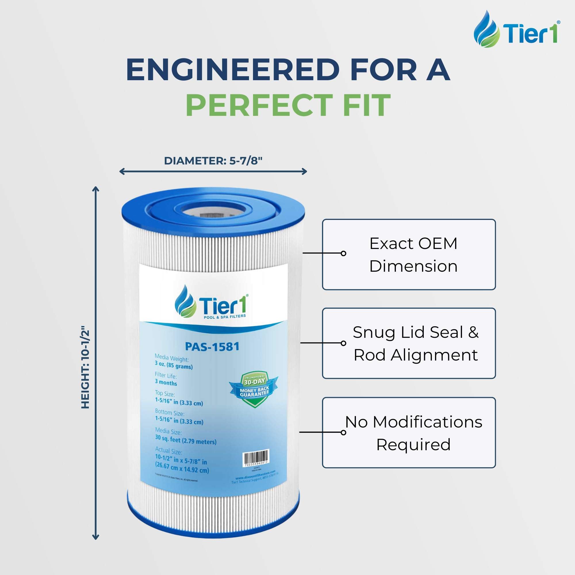 10-1/2 x 5-7/8 Inch Tier1 Brand Replacement Pool And Spa Filter For 31489