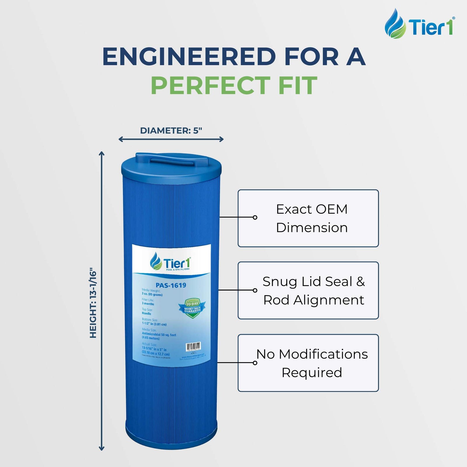 Tier1 Spa Filter for Teleweir 50 (Antimicrobial) -Washable Trilobal Pleats