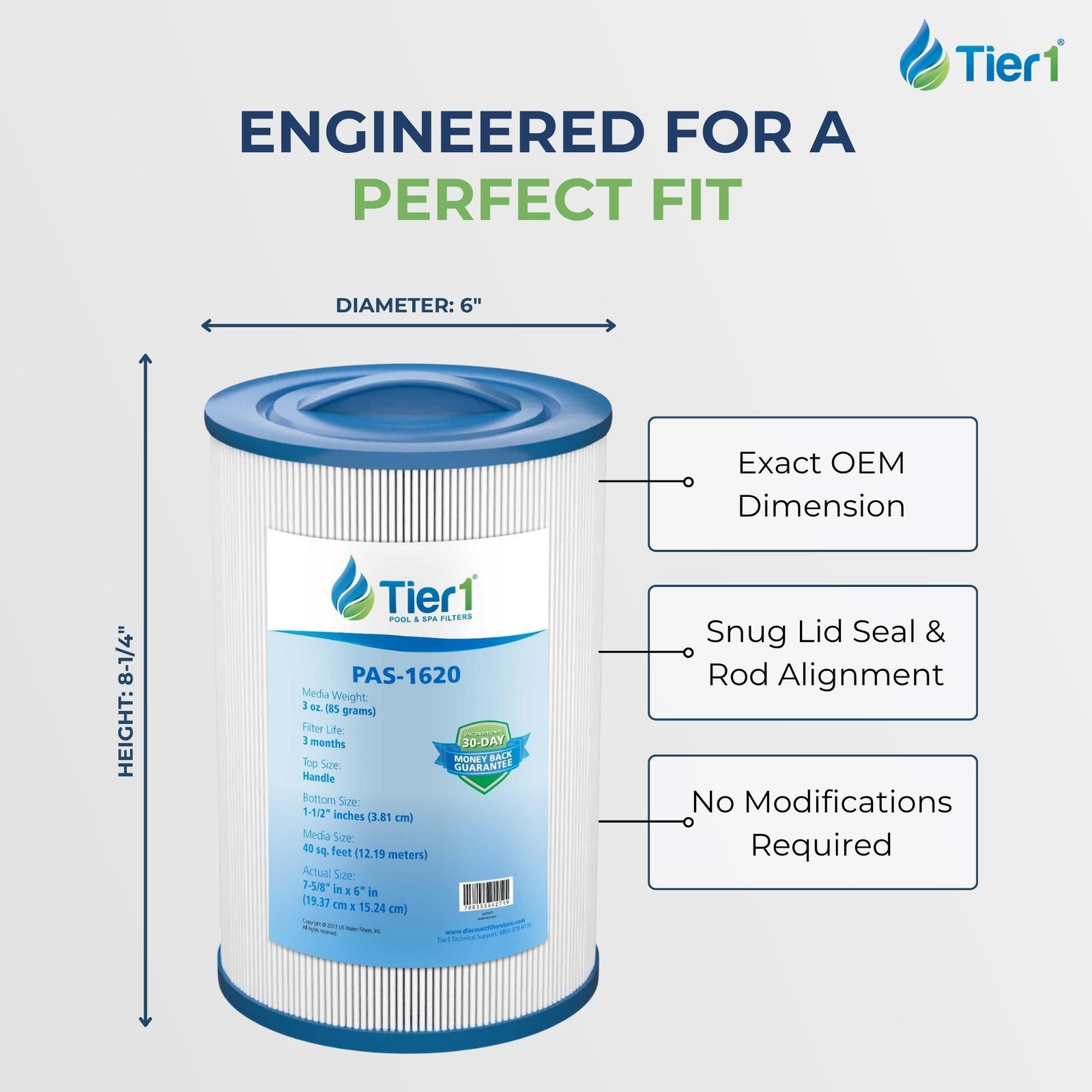 Tier1 Spa Filter for Waterway 817-0050 -Washable Trilobal Dirt-Lock Pleats