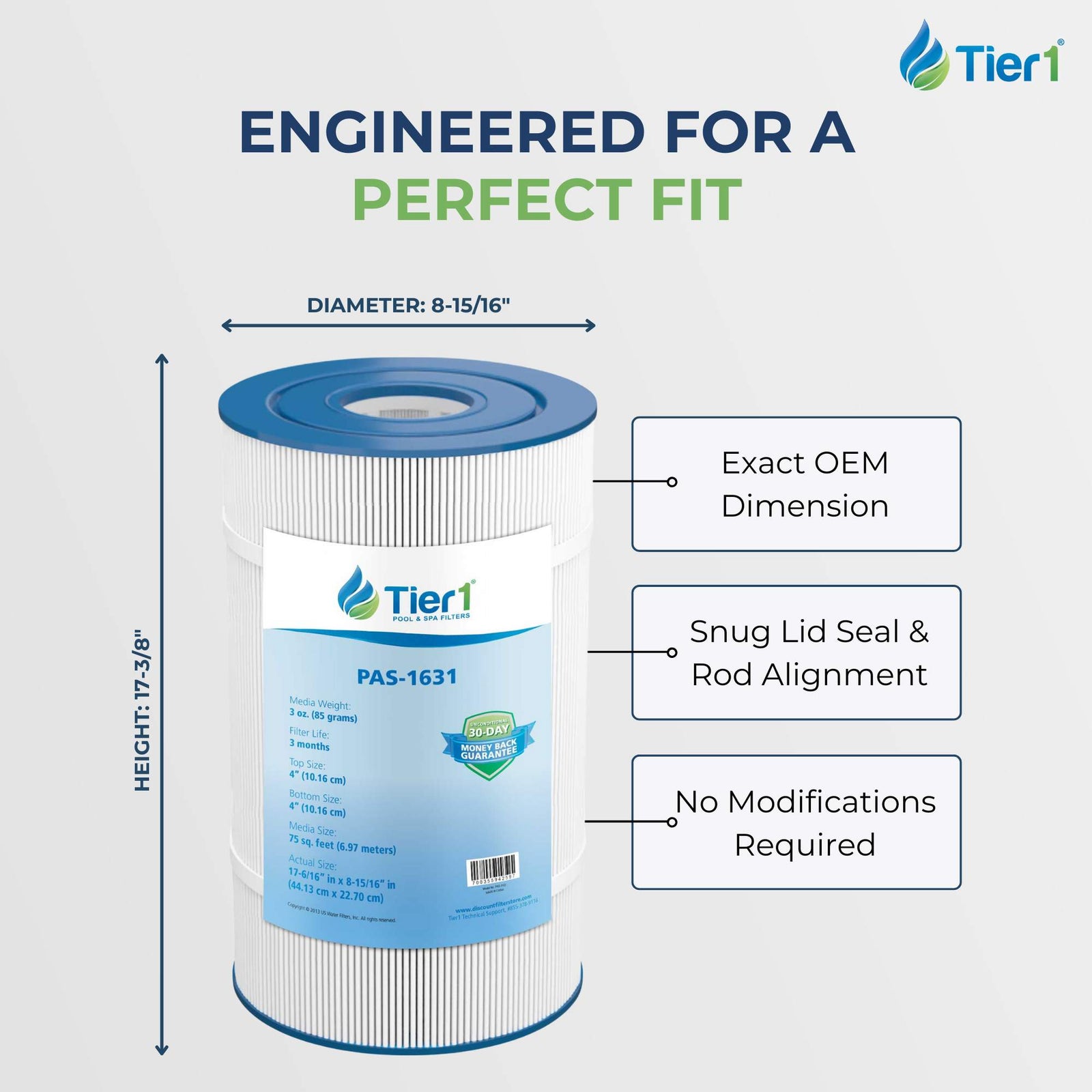 Tier1 Pool Filter for Waterway Clearwater II -Washable Trilobal Dirt-Lock Pleats