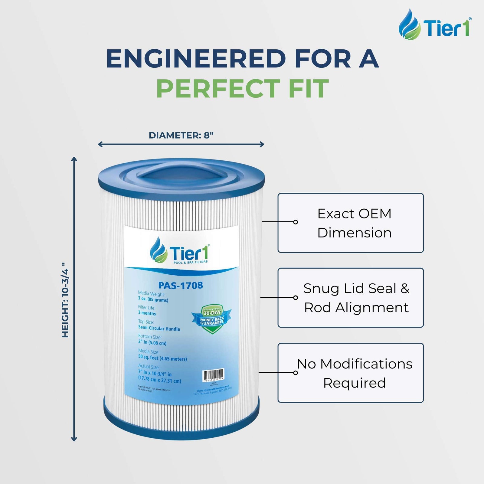 Tier1 Pool Filter for PLEATCO-PCD50 -Washable Trilobal Dirt-Lock Pleats