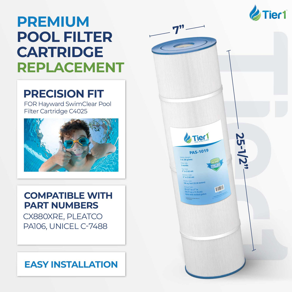 Tier1 Pool Filter for Hayward SwimClear C4025-Washable Trilobal Dirt-Lock Pleats