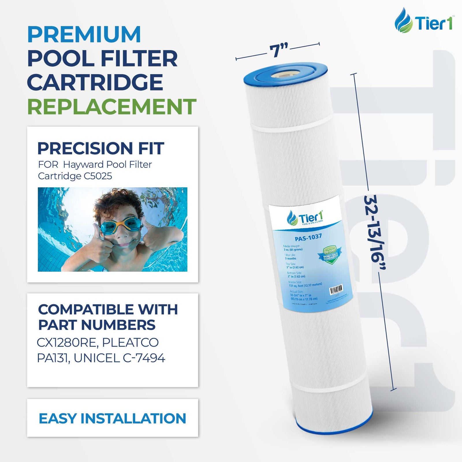 Tier1 Pool Filter for Hayward C5025 -Washable Trilobal Dirt-Lock Pleats