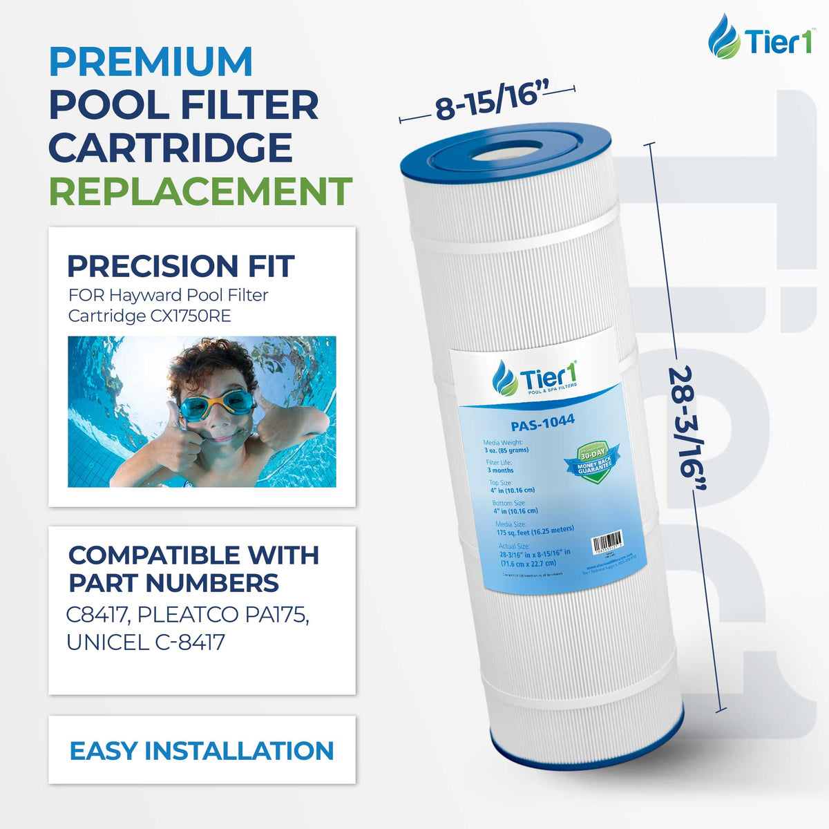 Tier1 Pool Filter for Hayward CX1750RE -Washable Trilobal Dirt-Lock Pleats