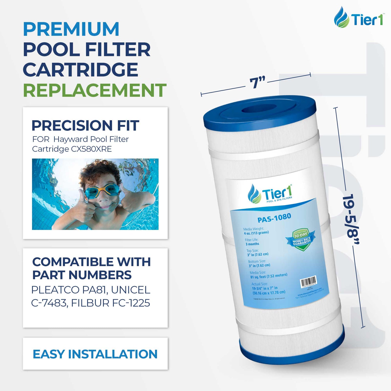 Tier1 Pool Filter for Hayward CX580XRE -Washable Trilobal Dirt-Lock Pleats