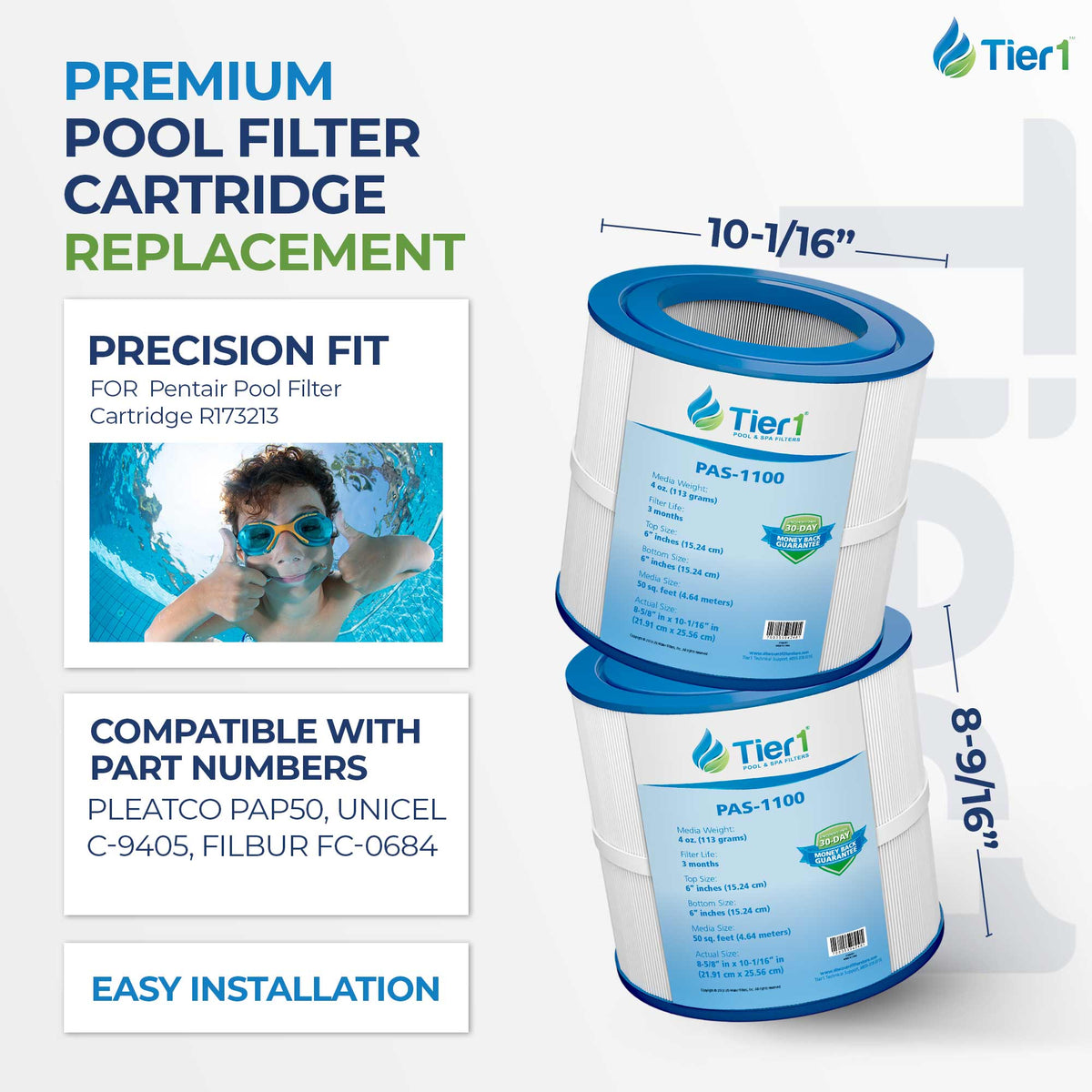 Tier1 Pool Filter for Pentair R173213 -Washable Trilobal Dirt-Lock Pleats