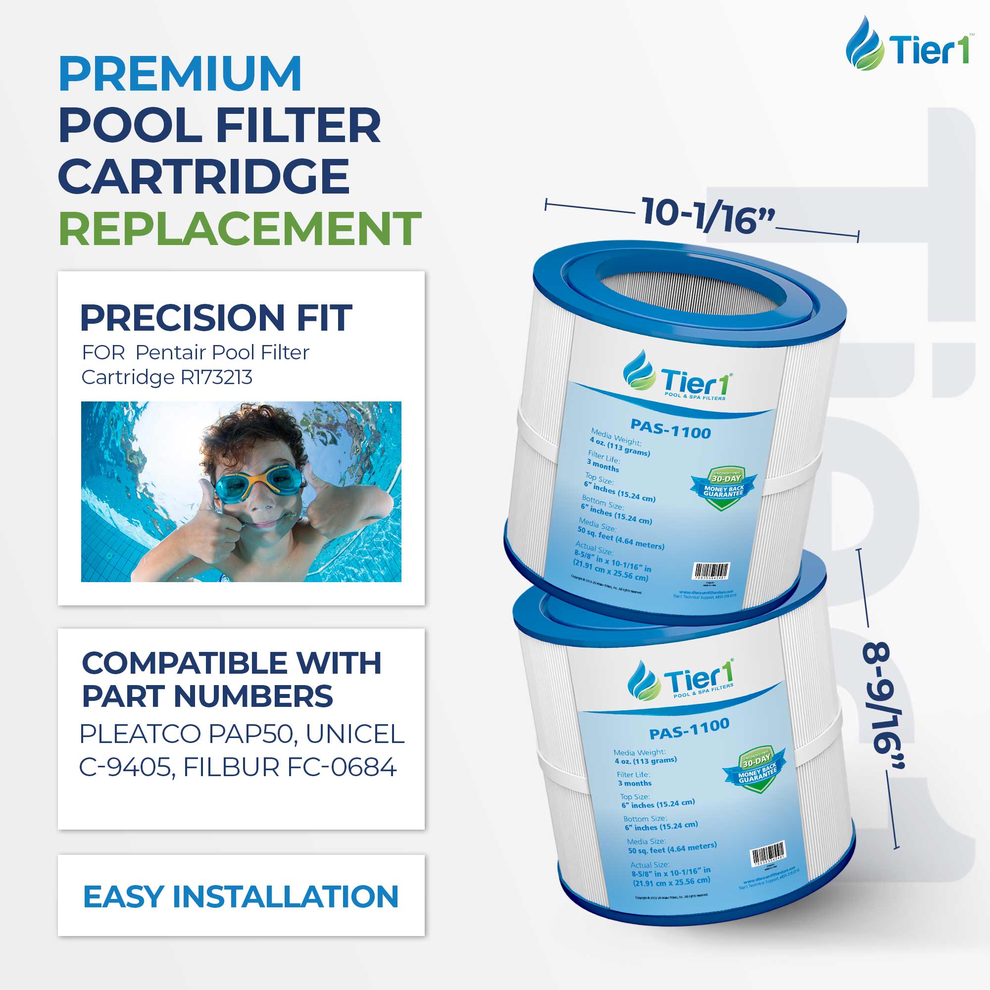 Tier1 Pool Filter for Pentair R173213 -Washable Trilobal Dirt-Lock Pleats