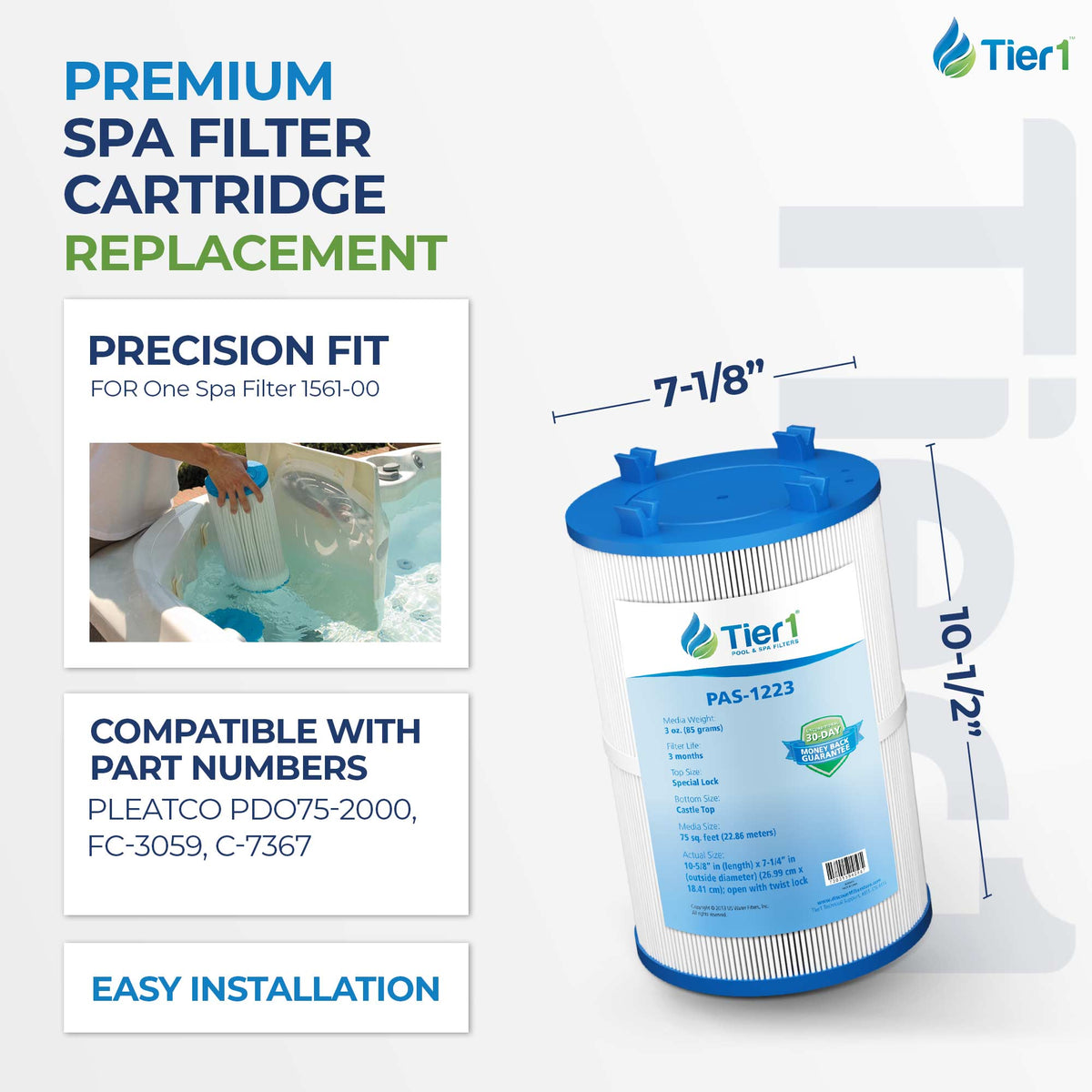 Tier1 Spa Filter for Dimension One 1561-00 -Washable Trilobal Dirt-Lock Pleats