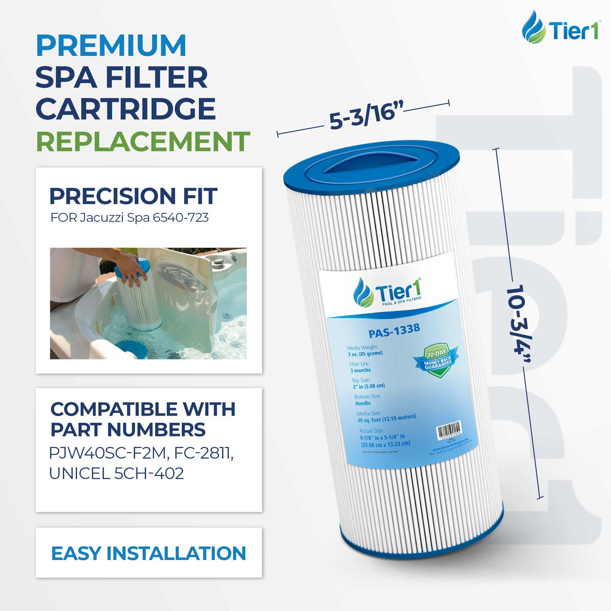 Tier1 Spa Filter for Jacuzzi Spa 6540-723 -Washable Trilobal Dirt-Lock Pleats