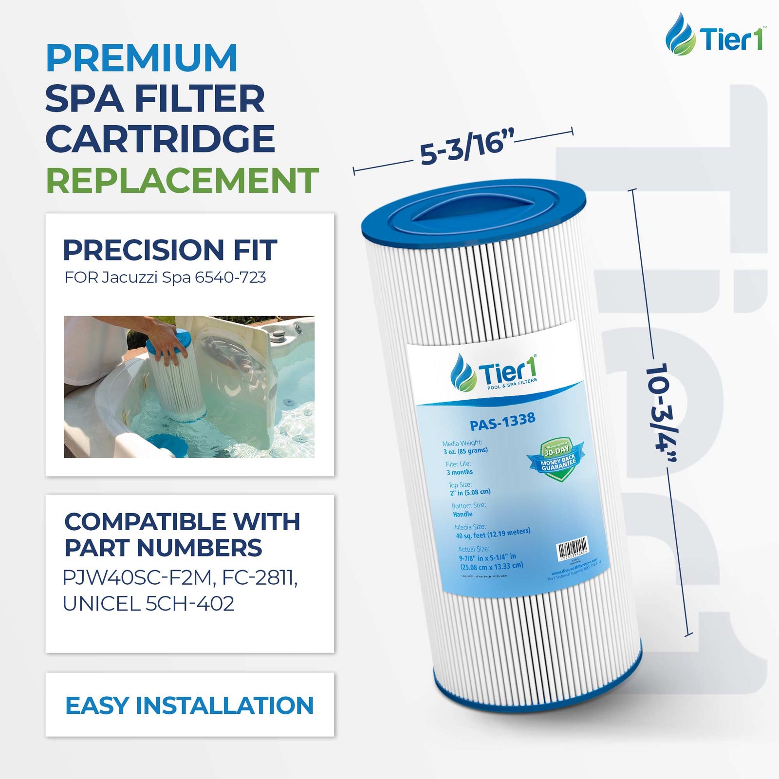 Tier1 Spa Filter for Jacuzzi Spa 6540-723 -Washable Trilobal Dirt-Lock Pleats