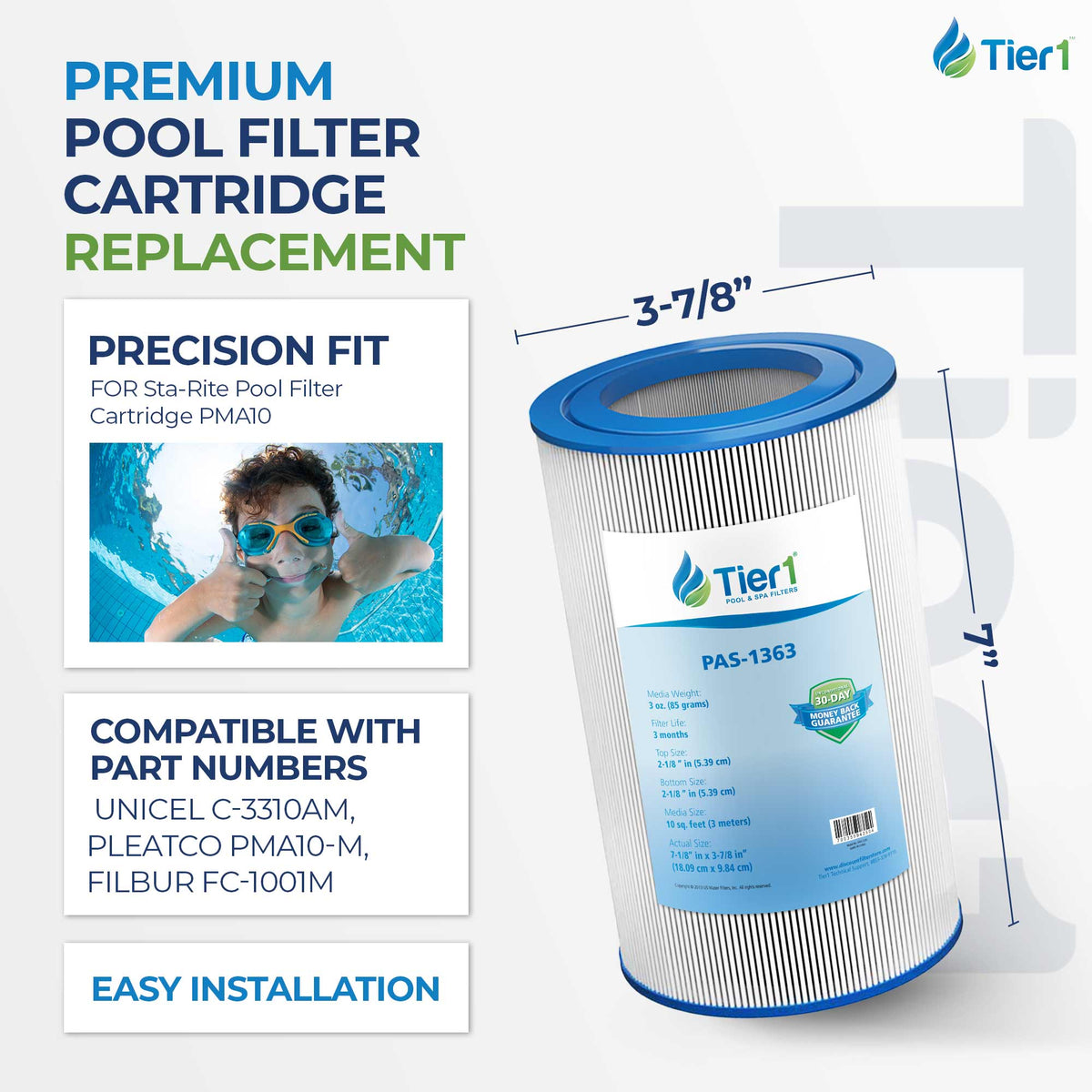 Tier1 Pool Filter for Sta-Rite PMA10 -Washable Trilobal Dirt-Lock Pleats