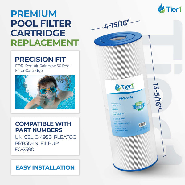 Tier1 Pool Filter for Pentair Rainbow 50 -Washable Trilobal Dirt-Lock Pleats - Pool and Spa Filters - 21.34 - DiscountFilterStore.com