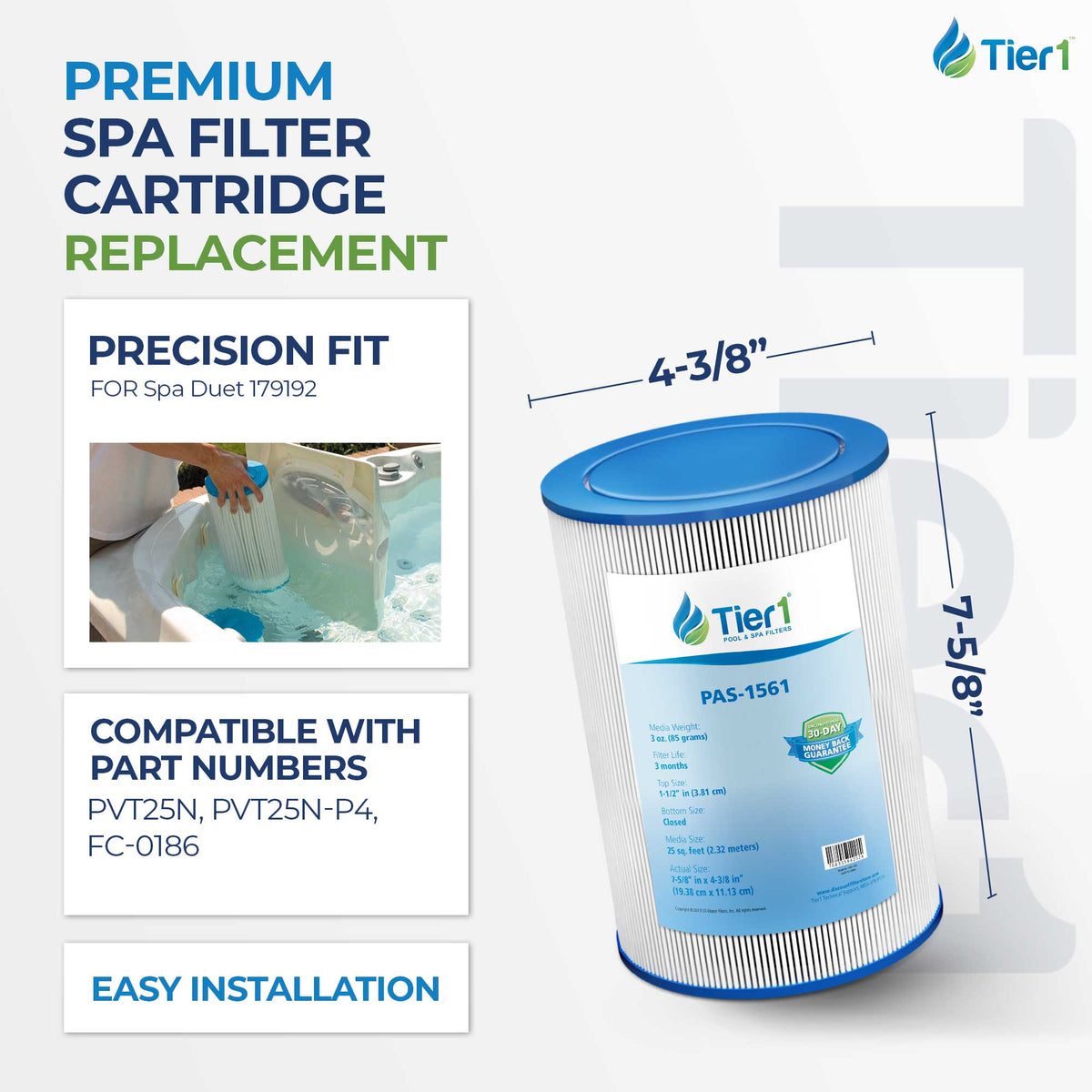Tier1 Spa Filter for Spa Duet 179192 -Washable Trilobal Dirt-Lock Pleats