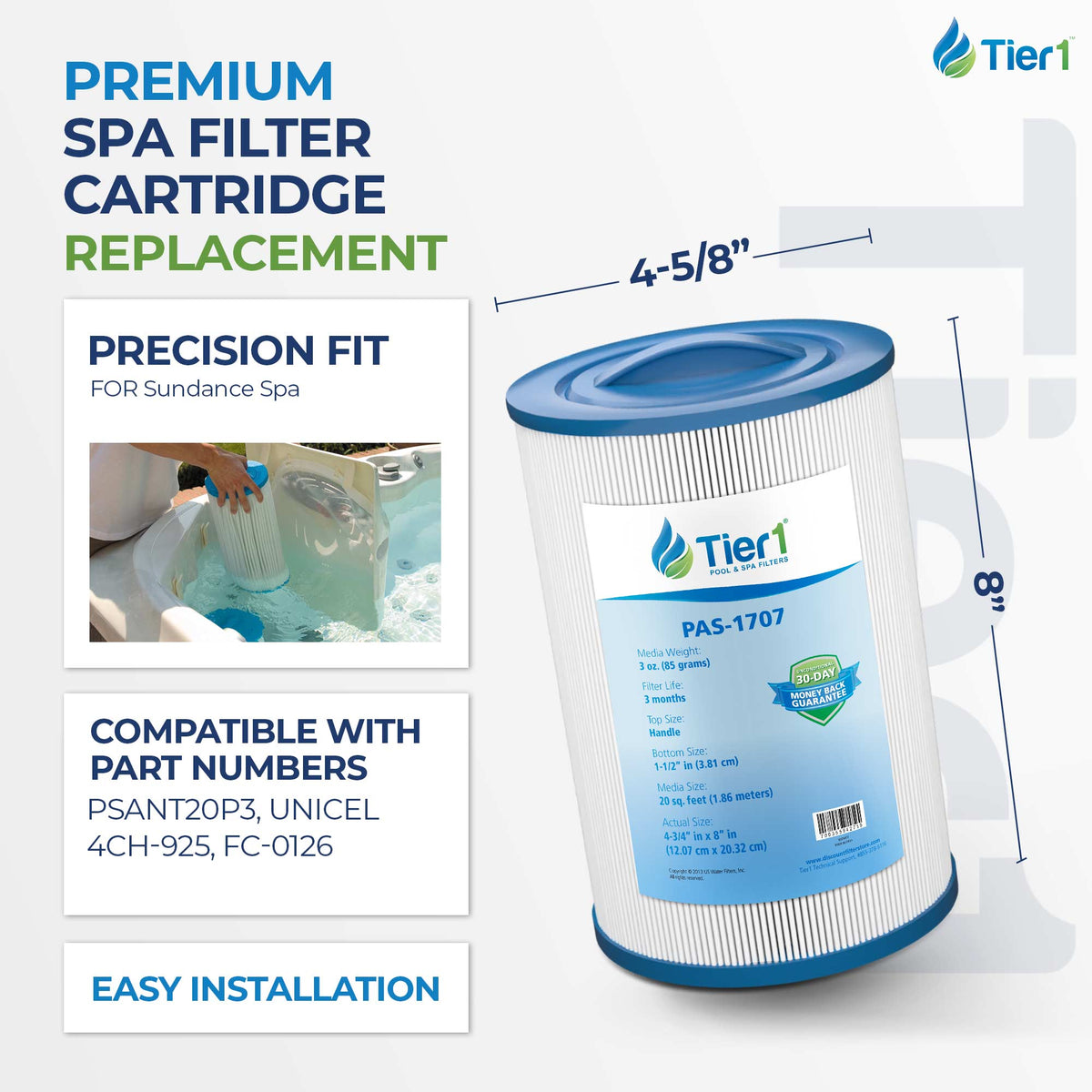 Tier1 Spa Filter for Sundance Spa -Washable Trilobal Dirt-Lock Pleats