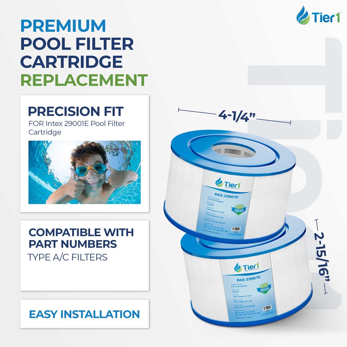 Tier1 Pool Filter (6-Pack) for Intex 29001E -Washable Trilobal Dirt-Lock Pleats