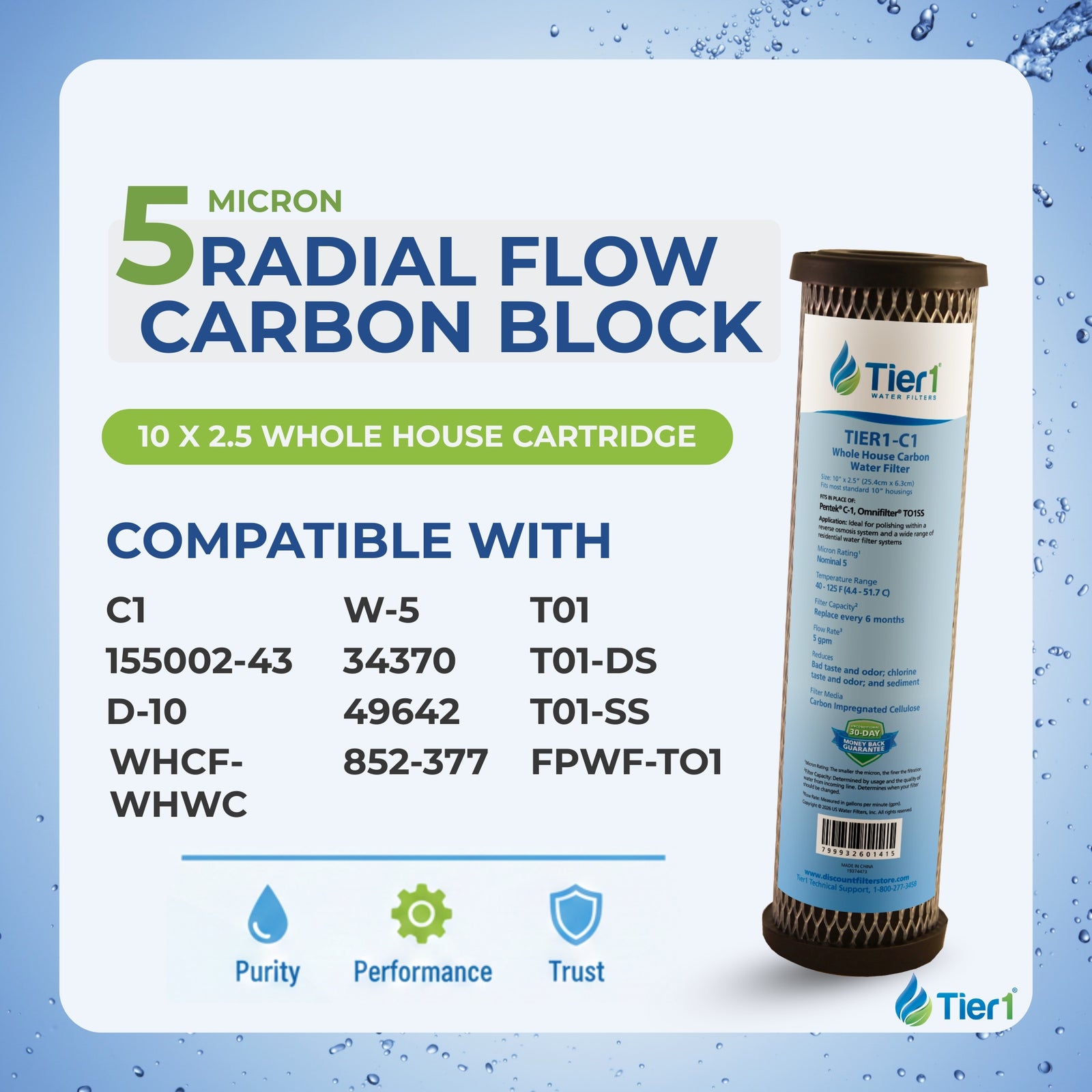 Pentek C1 Comparable Carbon Block Water Filter by Tier1