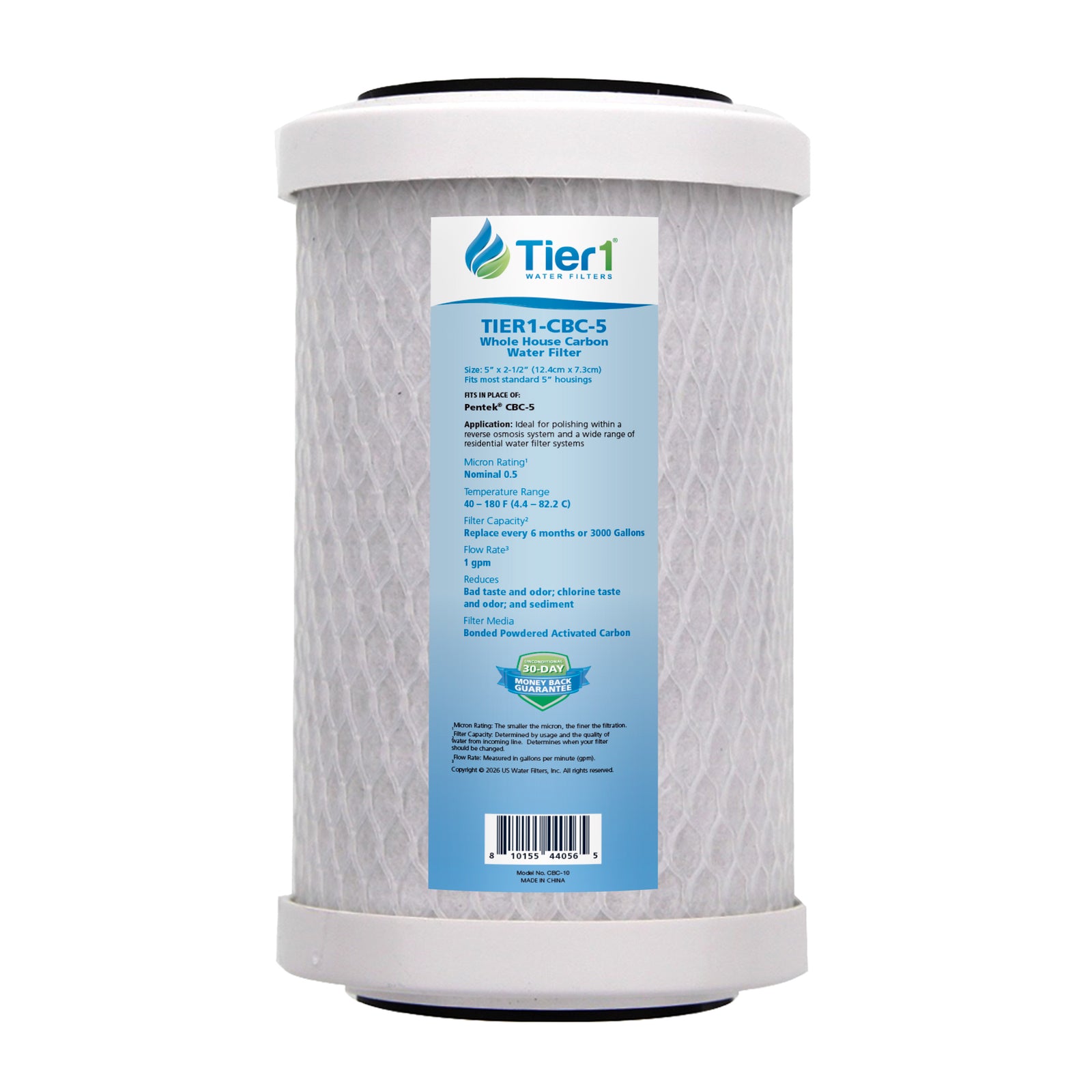 Pentek CBC-5 comparable 0.5 Micron 5 x 2.5 Water Filter by Tier1