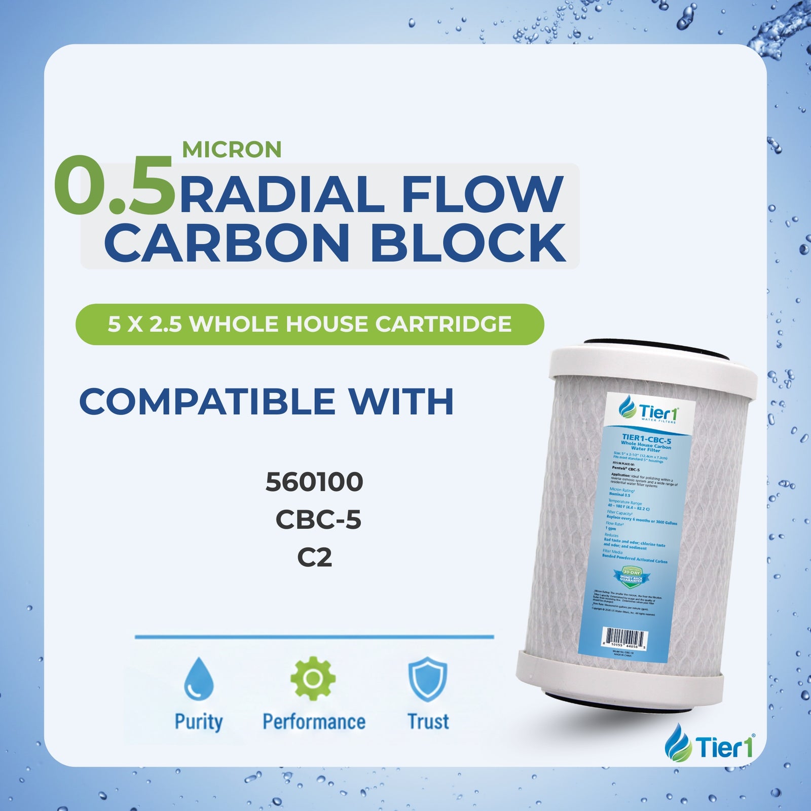 Pentek CBC-5 comparable 0.5 Micron 5 x 2.5 Water Filter by Tier1