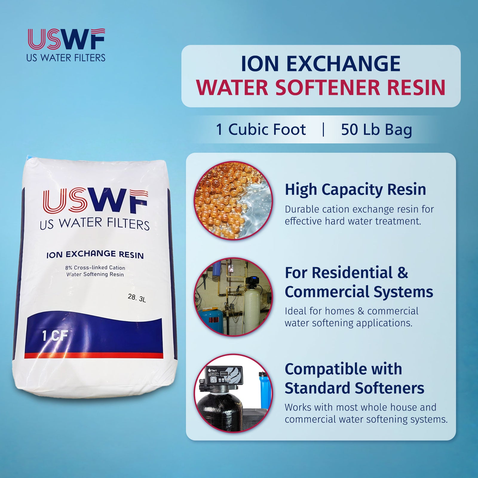USWF 50 lbs. 1 cu. ft. Ion Exchange Water Softener Resin
