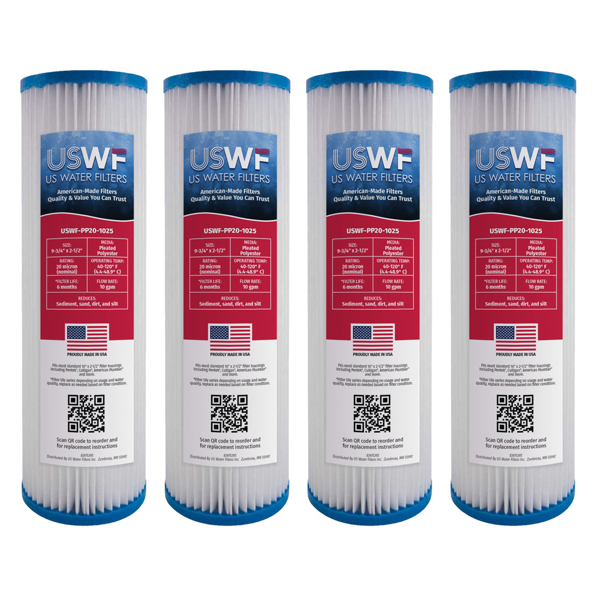 USWF 20 Micron 10"x2.5" Pleated Polyester Sediment Filter - DiscountFilterStore.com