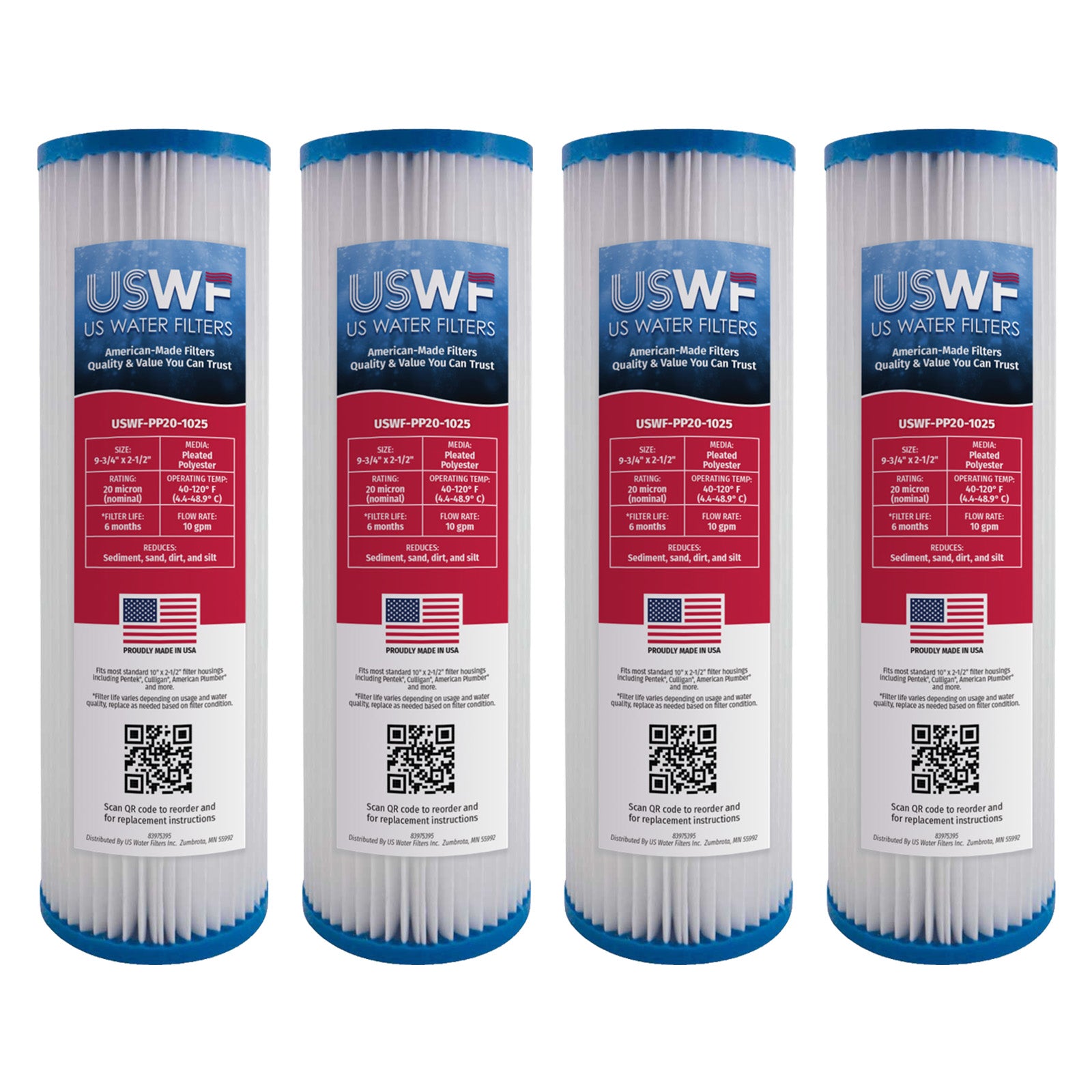 USWF 20 Micron 10"x2.5" Pleated Polyester Sediment Filter - DiscountFilterStore.com