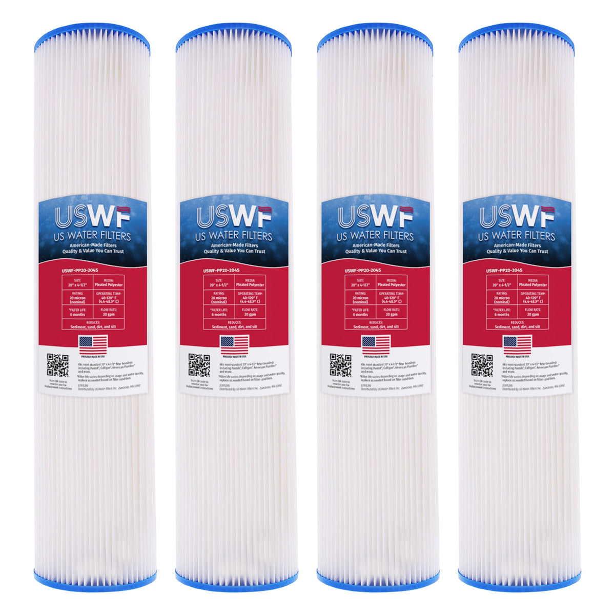 USWF 20 Micron 20"x4.5" Pleated Polyester Sediment Filter - DiscountFilterStore.com