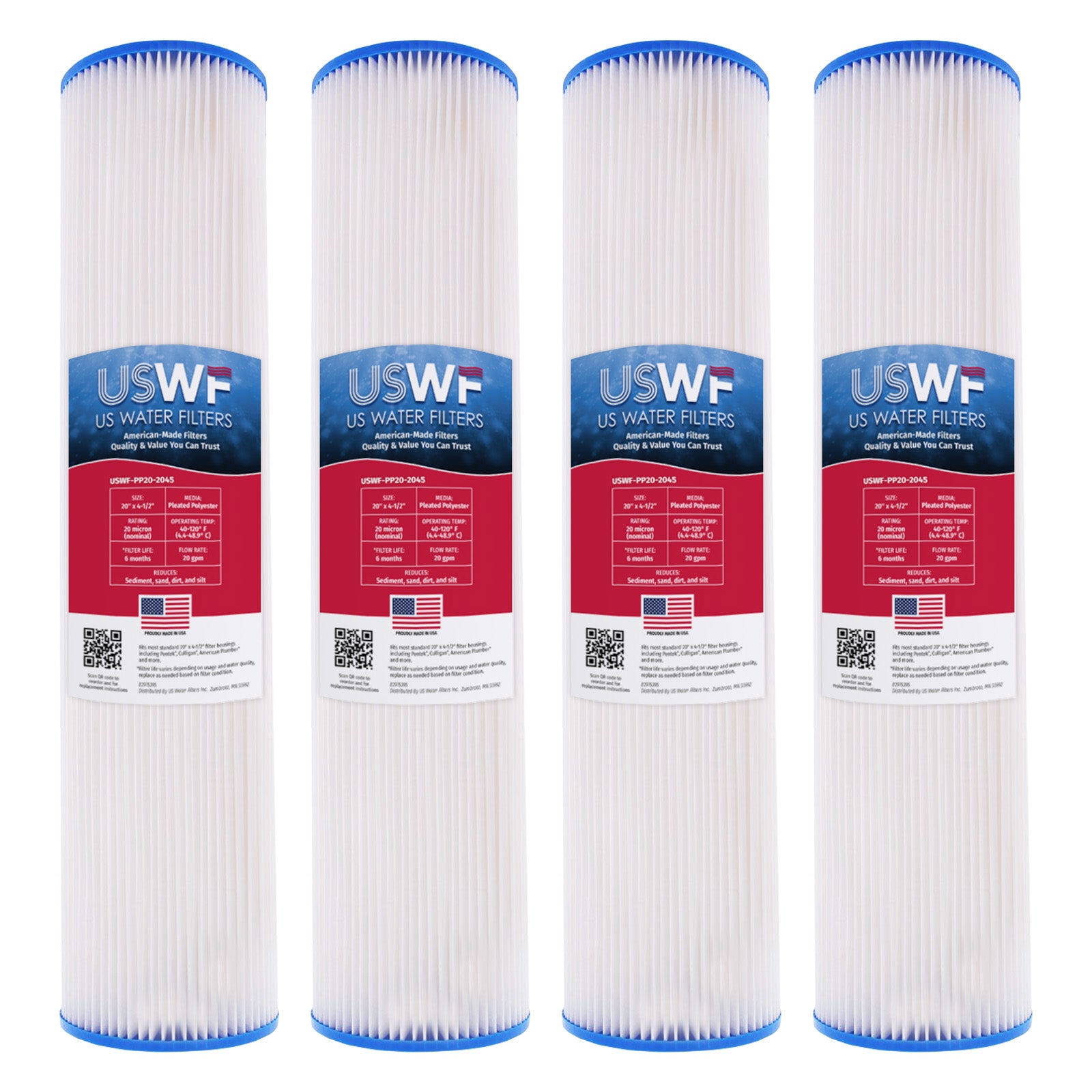 USWF 20 Micron 20"x4.5" Pleated Polyester Sediment Filter - DiscountFilterStore.com
