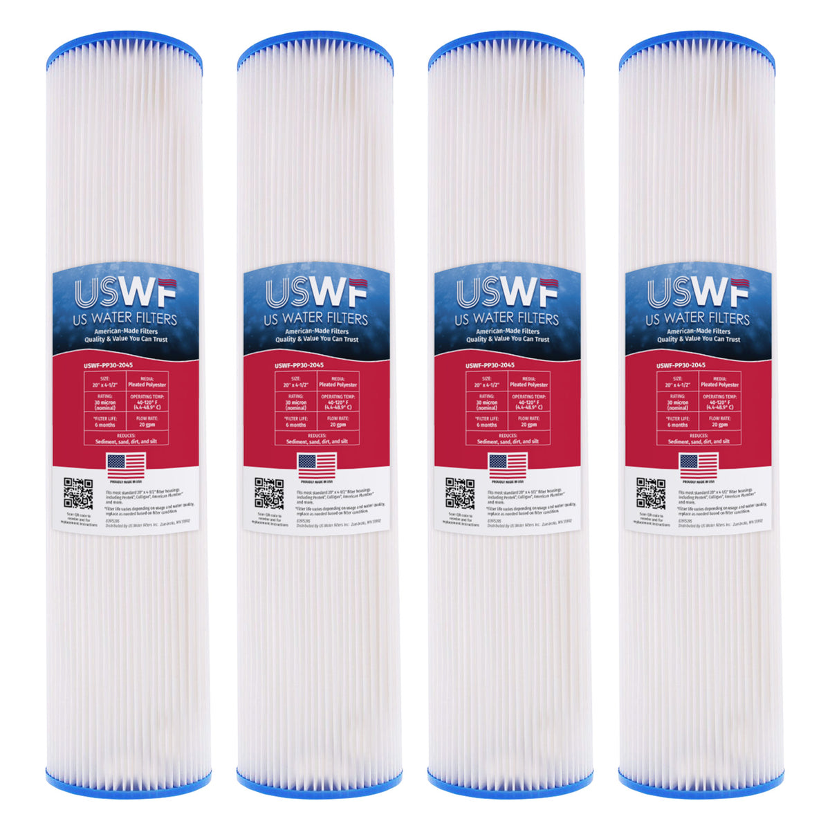USWF 30 Micron 20"x4.5" Pleated Polyester Sediment Filter - DiscountFilterStore.com