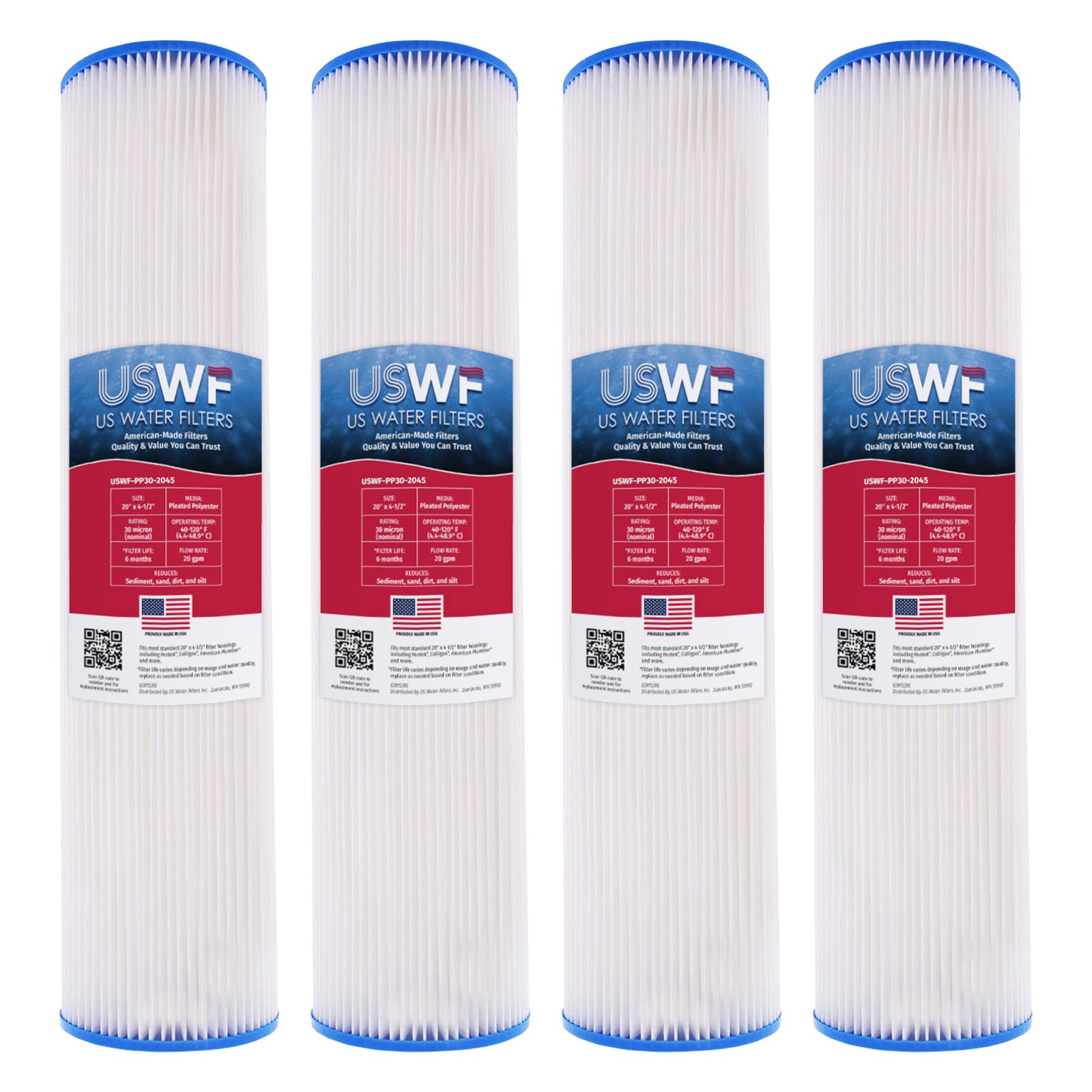 USWF 30 Micron 20"x4.5" Pleated Polyester Sediment Filter - DiscountFilterStore.com