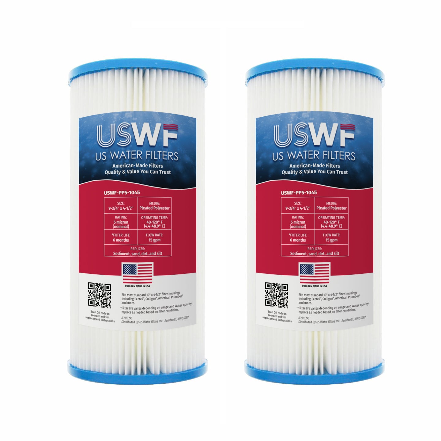 USWF 50 Micron 10"x4.5" Pleated Polyester Sediment Filter - DiscountFilterStore.com
