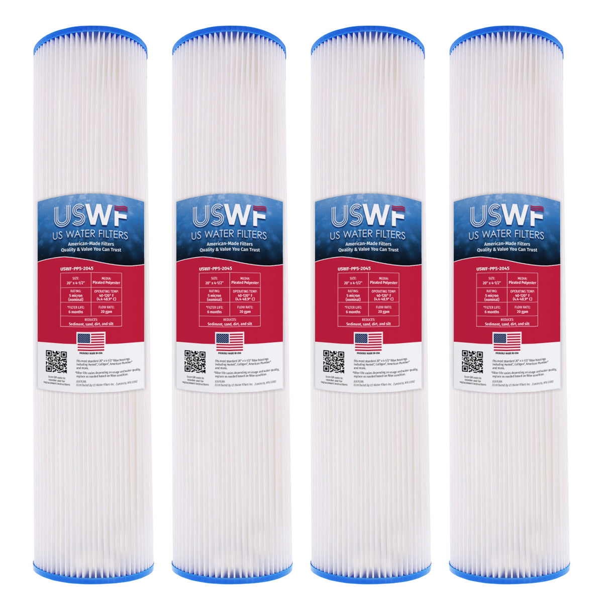 USWF 50 Micron 20"x4.5" Pleated Polyester Sediment Filter - DiscountFilterStore.com