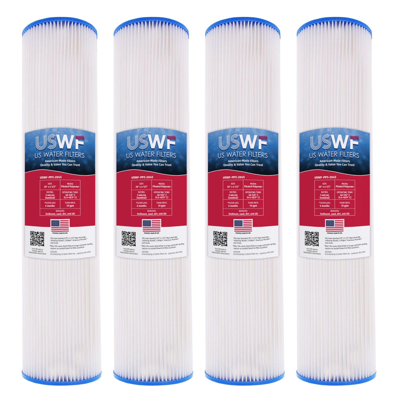 USWF 50 Micron 20"x4.5" Pleated Polyester Sediment Filter - DiscountFilterStore.com