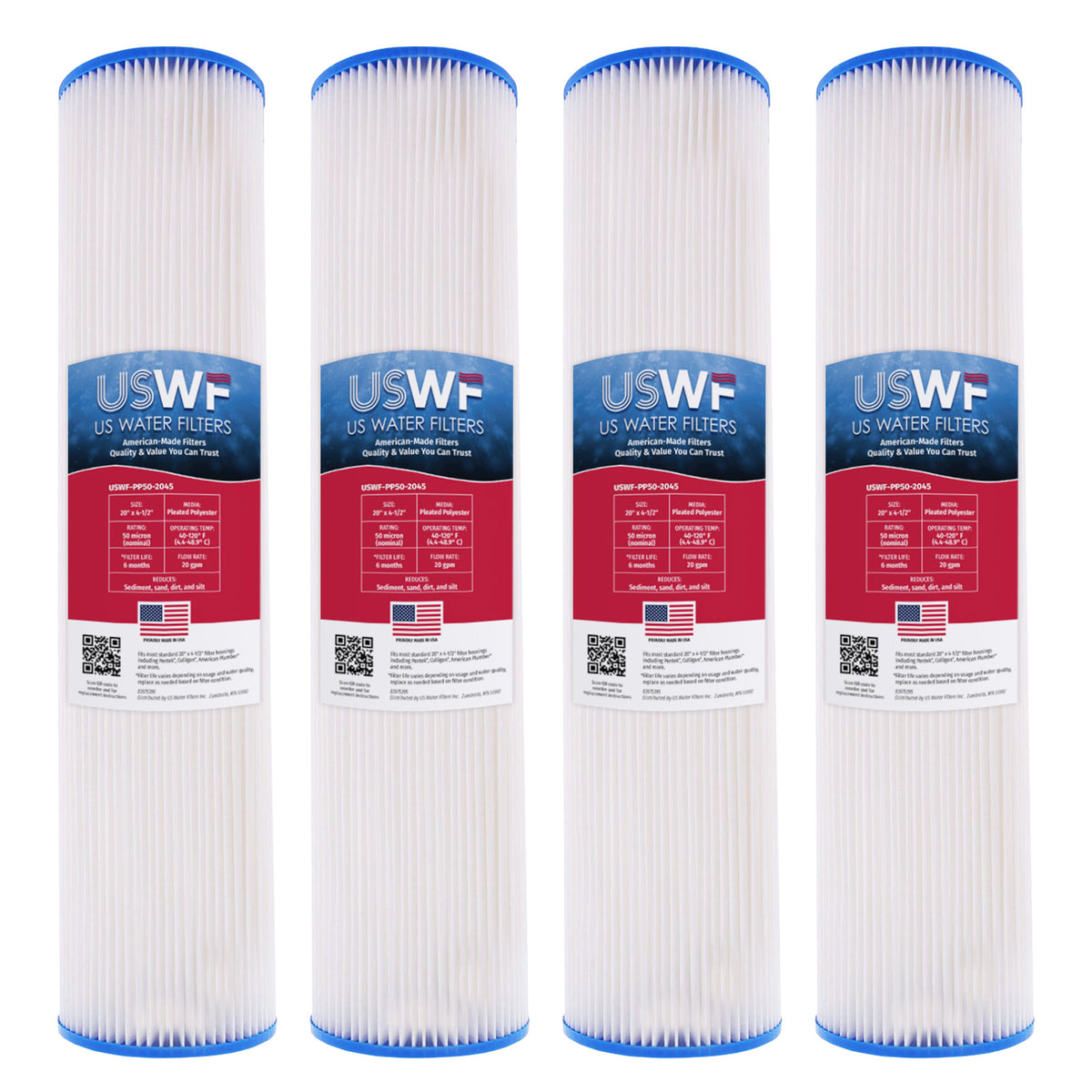 USWF 5 Micron 20"x4.5" Pleated Polyester Sediment Filter - DiscountFilterStore.com