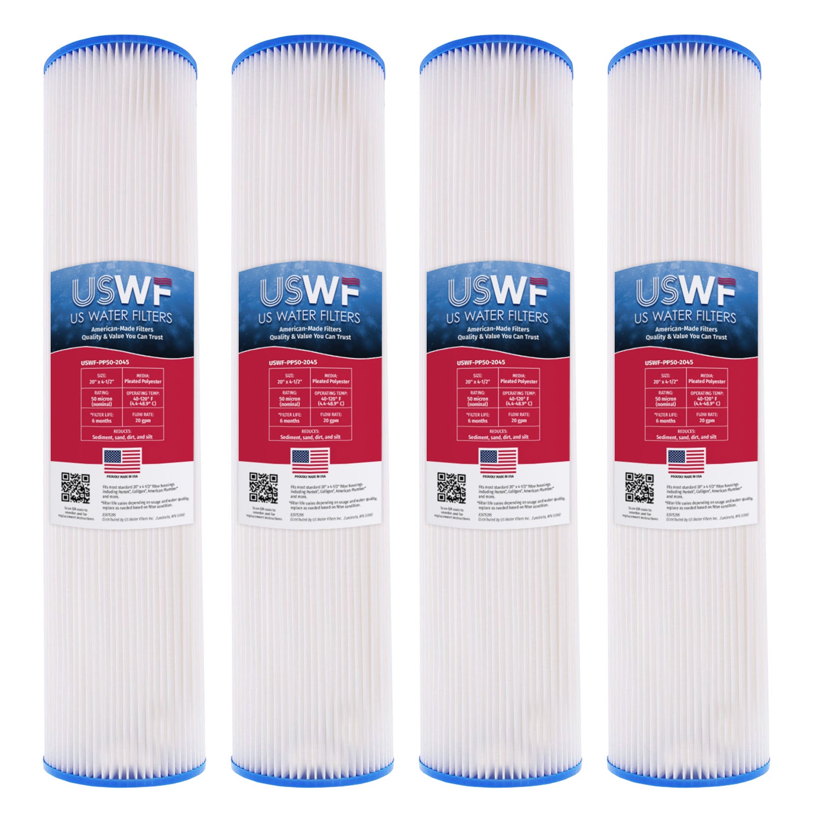 USWF 5 Micron 20"x4.5" Pleated Polyester Sediment Filter - DiscountFilterStore.com