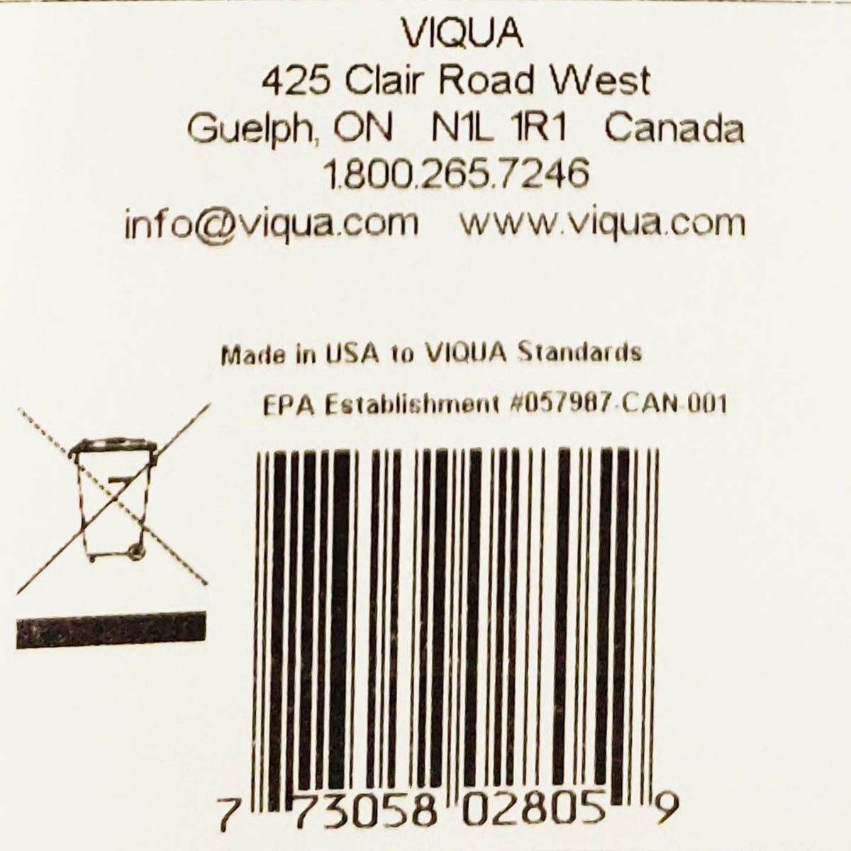 602805 Viqua Water Disinfection System UV Lamp Label EPA Number- DiscountFilterStore.com