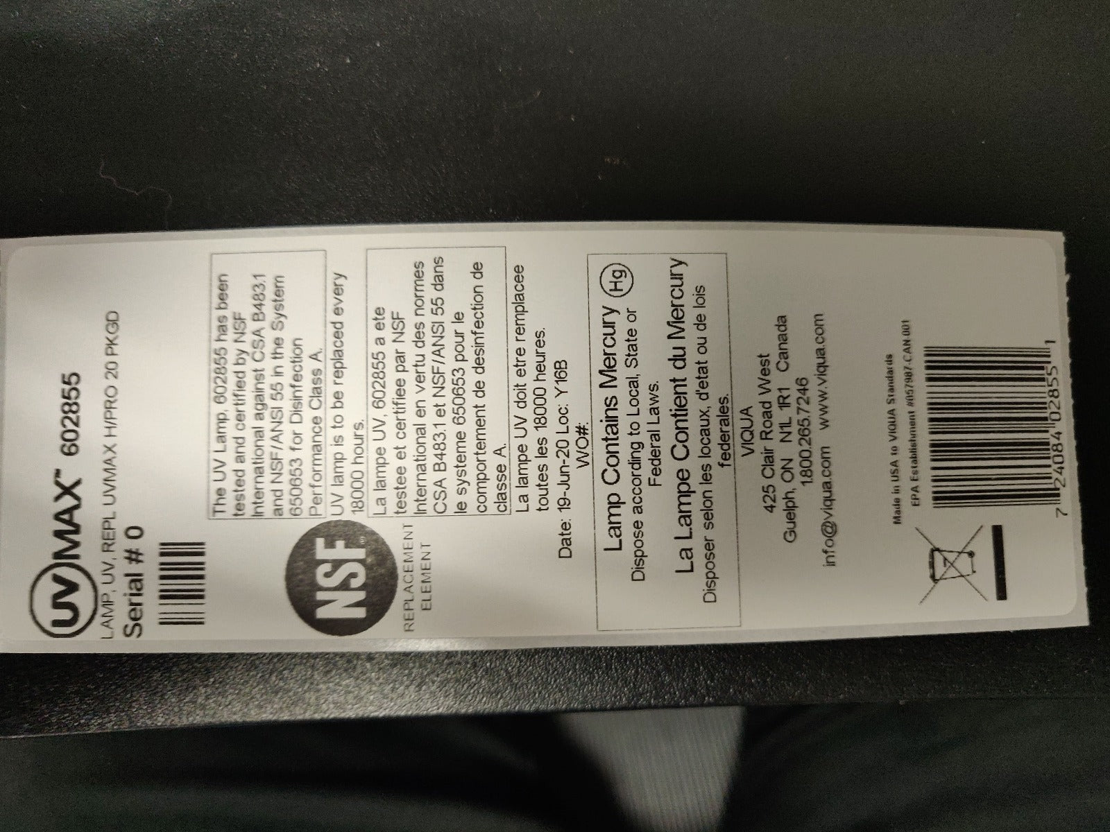 602855 Viqua Water Disinfection System UV Lamp - DiscountFilterStore.com