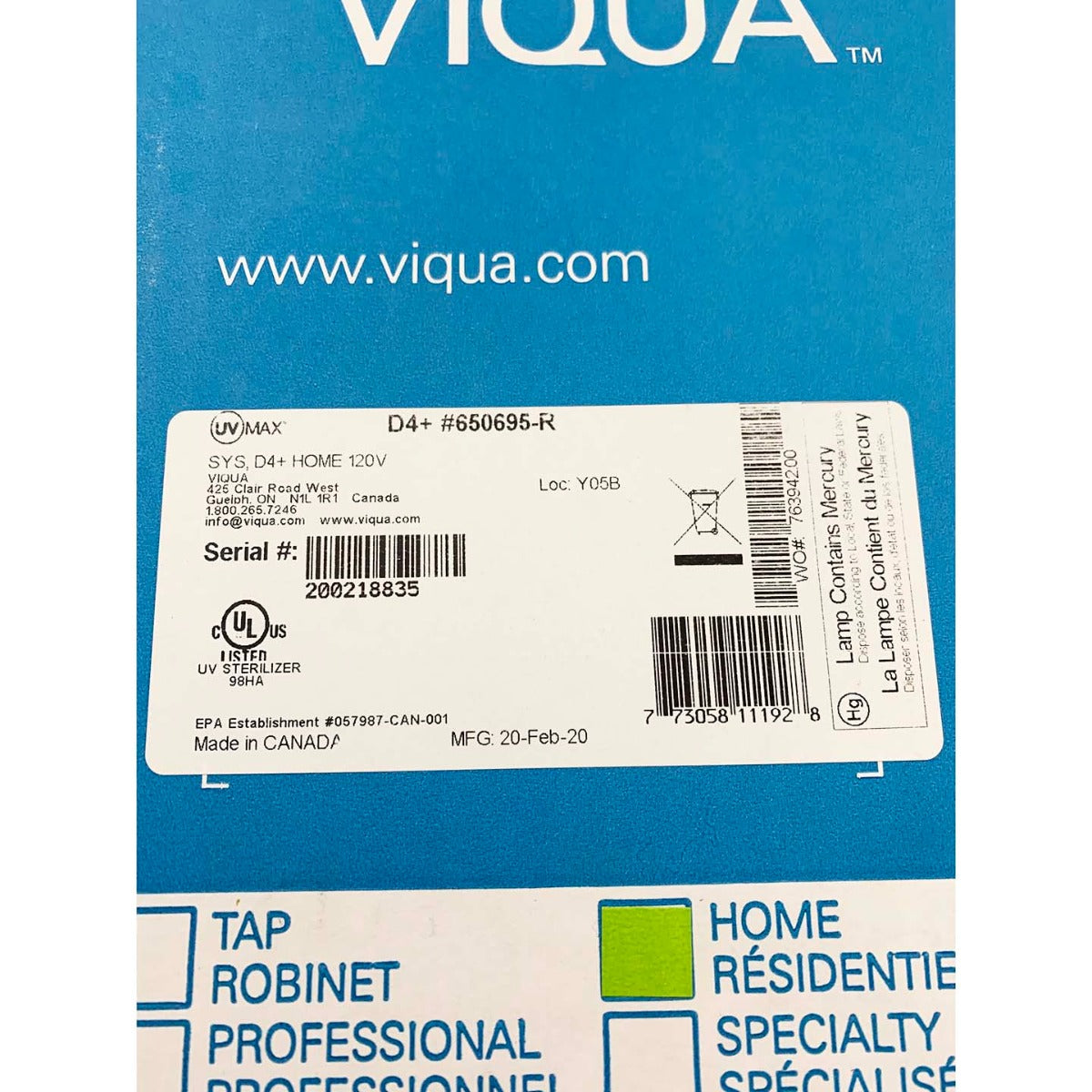 650695-R D4+ Viqua Home Plus UltraViolet Water Disinfection System - DiscountFilterStore.com