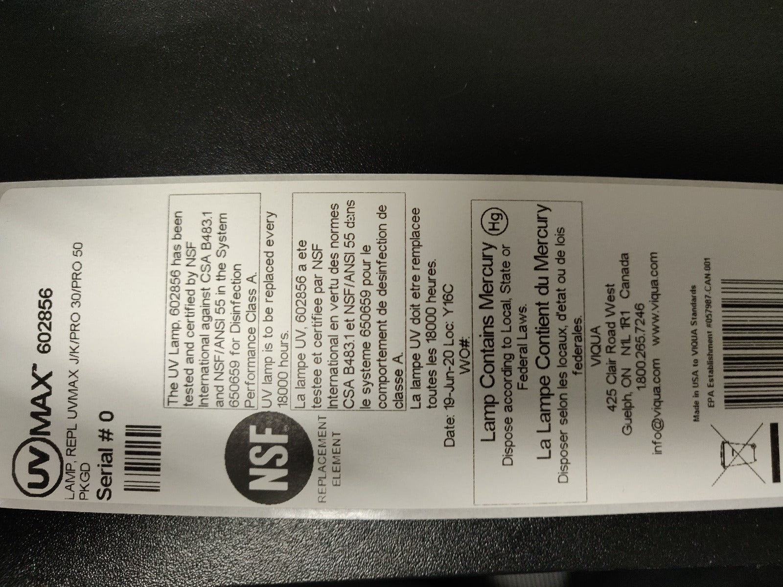 602856 Viqua Water Disinfection System UV Lamp - DiscountFilterStore.com