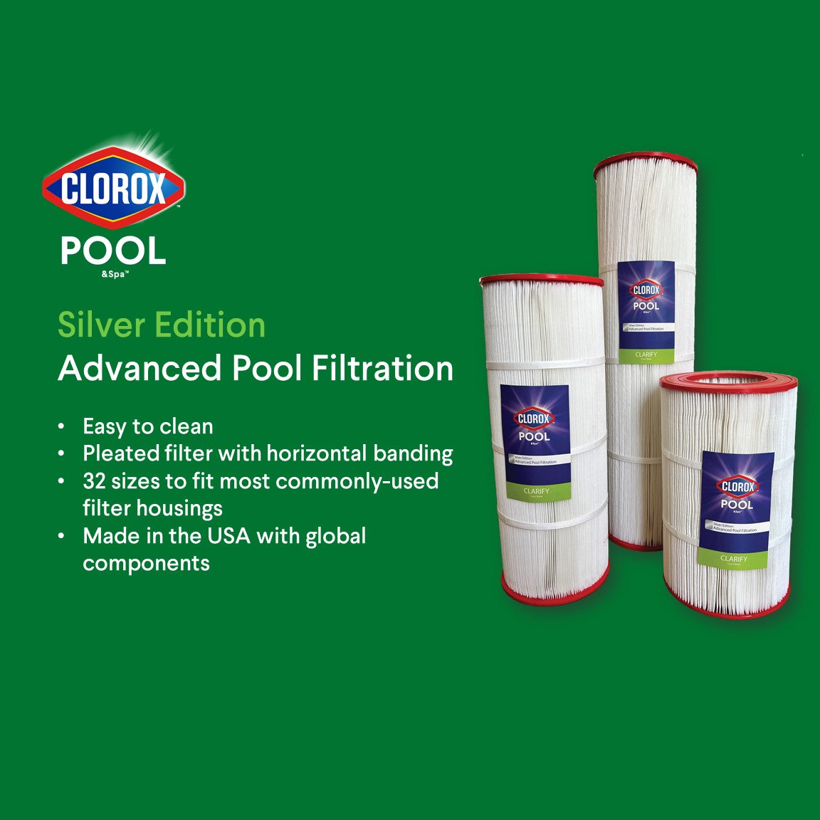 8-5/8 X 10 Clorox Silver Edition Advanced Pool Filter | Replacement for Predator 50, Pentair Clean & Clear 50, Unicel C-9405, Pleatco PAP50-4, Filbur FC-0684 - DiscountFilterStore.com