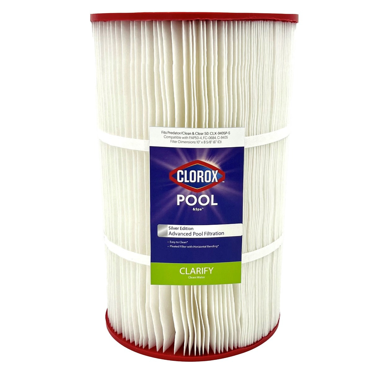 8-5/8 X 10 Clorox Silver Edition Advanced Pool Filter | Replacement for Predator 50, Pentair Clean & Clear 50, Unicel C-9405, Pleatco PAP50-4, Filbur FC-0684 - DiscountFilterStore.com