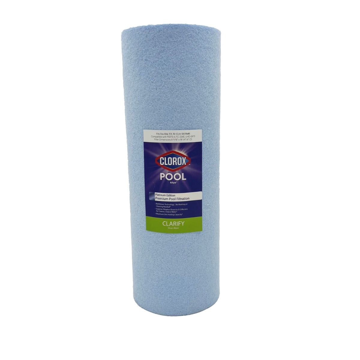 18-1/4 X 8-11/16 Clorox Platinum Edition Premium Pool Filter | Replacement for Sta-Rite Posi-Flo T-70TX, Unicel UHD-SR70, Pleatco PSR70-4, Filbur FC-2540 - DiscountFilterStore.com