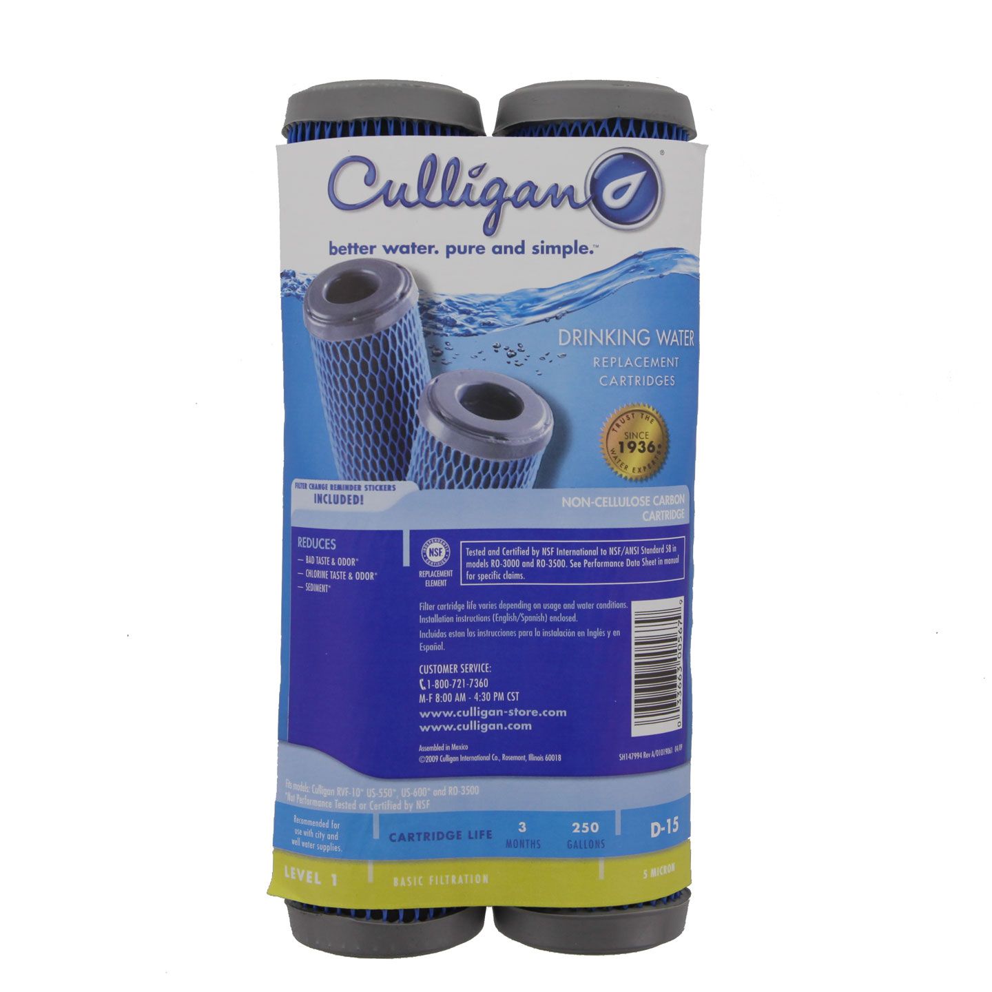D-15 Culligan Level 1 Undersink Filter Replacement Cartridge (2-Pack) - DiscountFilterStore.com