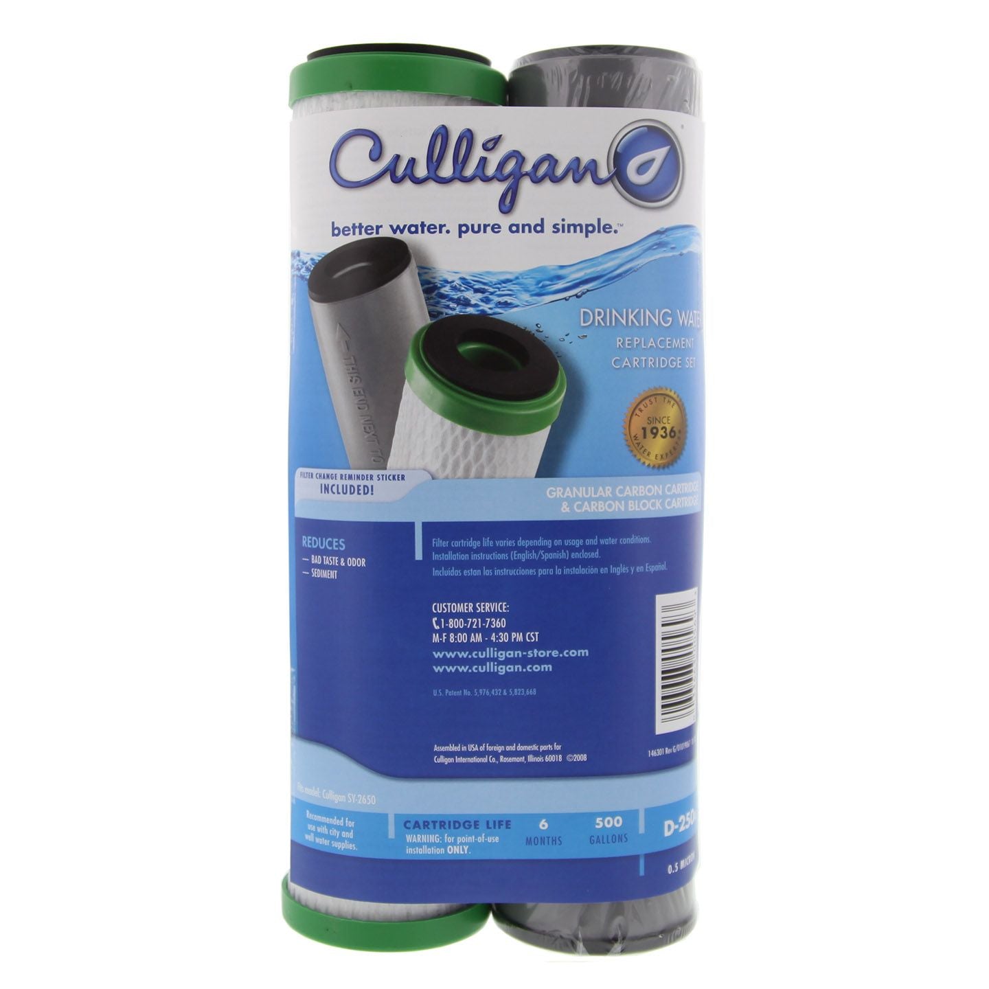 D-250A Culligan Undersink Filter Replacement Cartridge Set Front View With Label- DiscountFilterStore.com