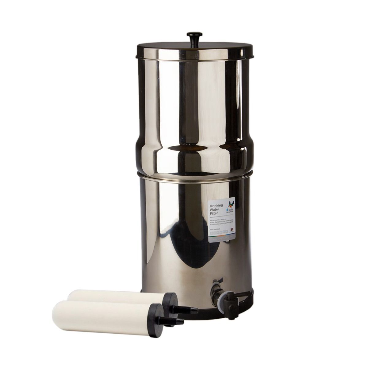 Doulton/British Berkefeld 2.24 Gallon Stainless Steel Gravity-Fed Countertop System with ATC Purification Candle Filters - DiscountFilterStore.com