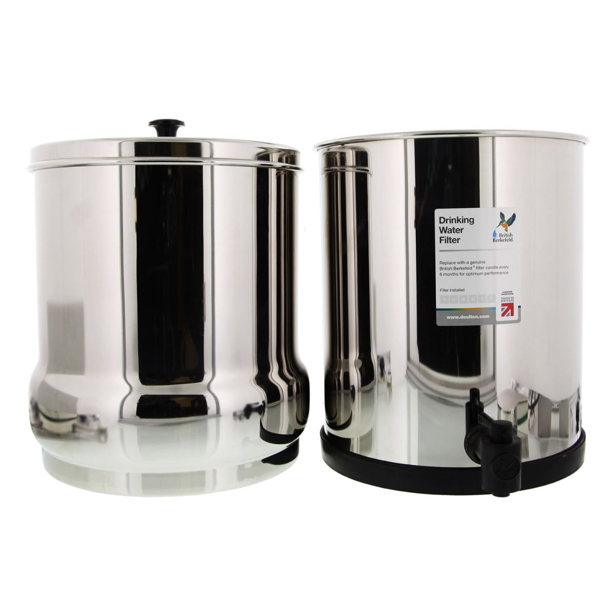 Doulton/British Berkefeld 2.24 Gallon Stainless Steel Gravity-Fed Countertop System with ATC Purification Candle Filters - DiscountFilterStore.com