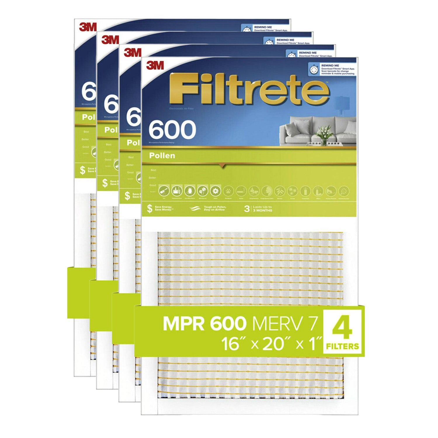 3M Filtrete 600 Dust & Pollen Reduction Air Filter - 16x20x1 (4-Pack) - DiscountFilterStore.com